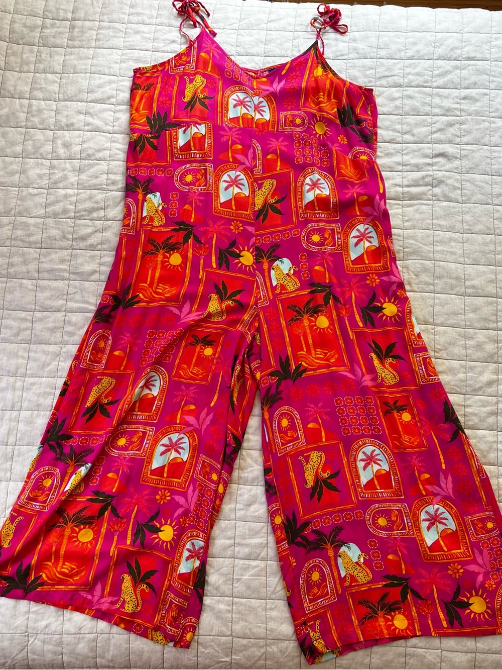 EUC Old Navy Pink & Orange Tropical Print Jumpsuit XL